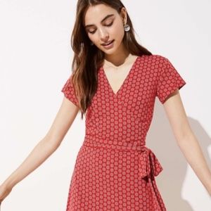 LOFT + Knit Wrap Dress + Red